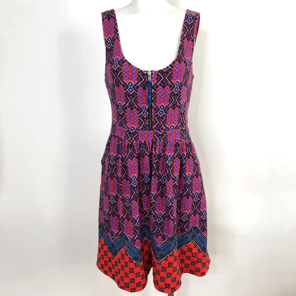 Maeve Size 8 Geometric Zip A-Line Dress Women's Short Length Colorful